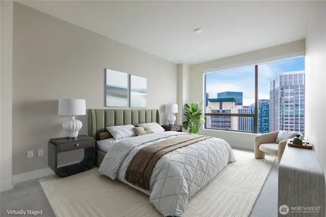 Large primary suite with great light. (virtually staged)