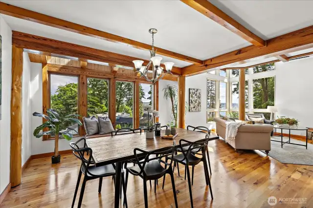 Great room concept is so nice accented with solarium windows