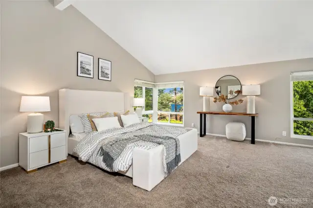 The oversized primary bedroom features a generous sitting area.