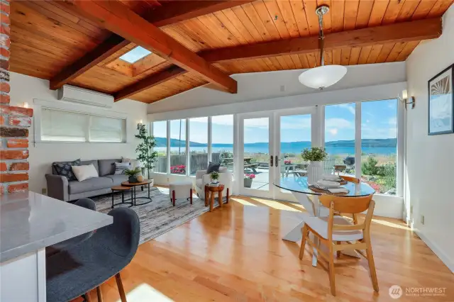 The home has beautiful maple hardwood flooring.