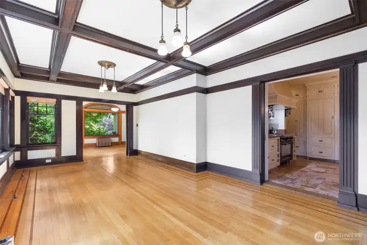 Sun room/Family room has amazing pocket doors on both sides; like pieces of art.