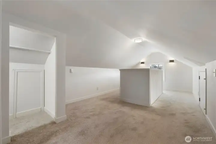 Closet upstairs and attic storage areas