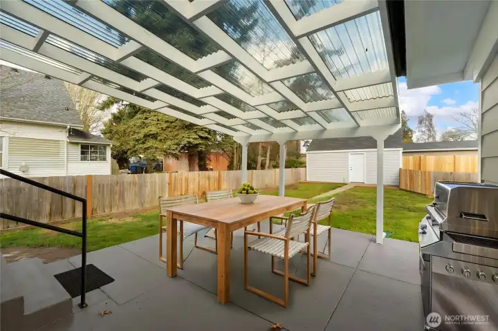 Covered patio virtually staged