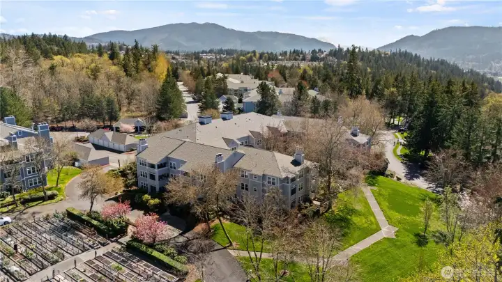 Winthrop building is adjacent to the community pea patch gardens