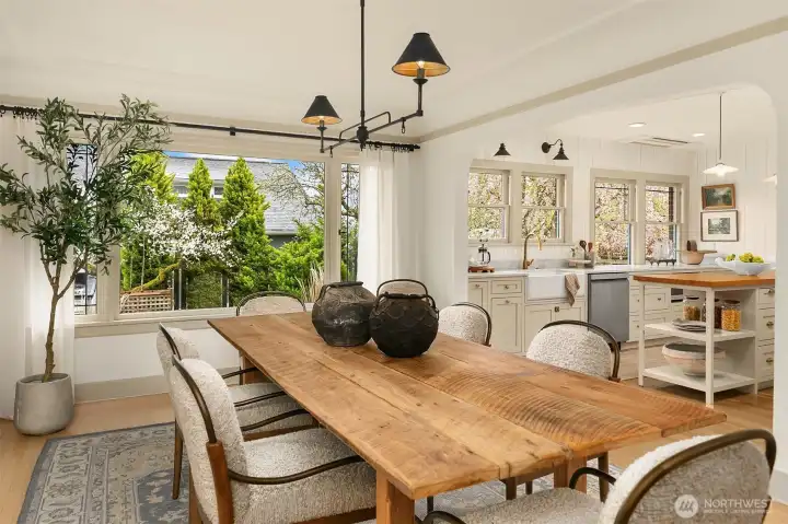 Spacious dining area open to the gorgeous remodeled kitchen.