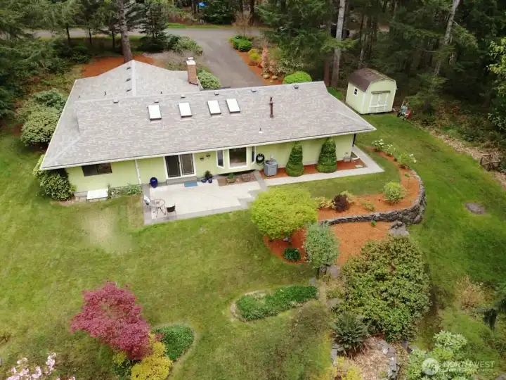 Arial view of backyard.