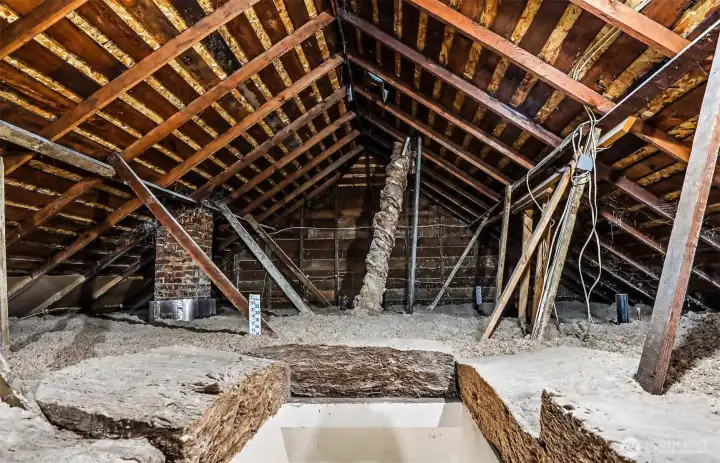 Unfinished attic recently serviced. Unfinished attic recently serviced.