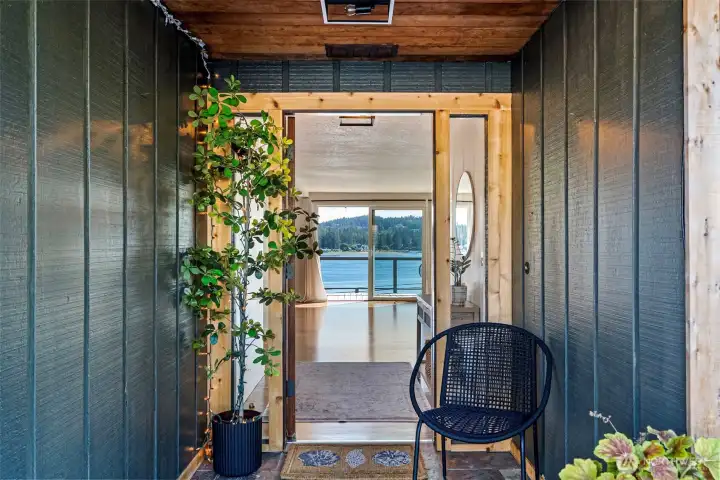 Front door where you can see through to the water.