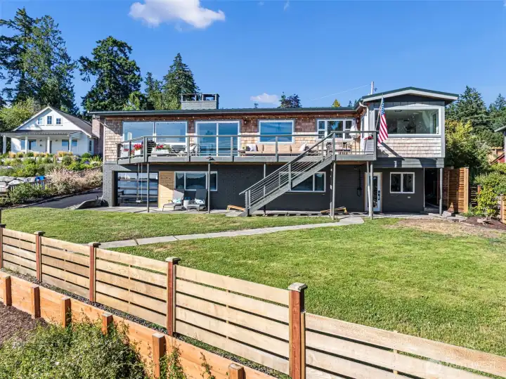 View of back with level yard.