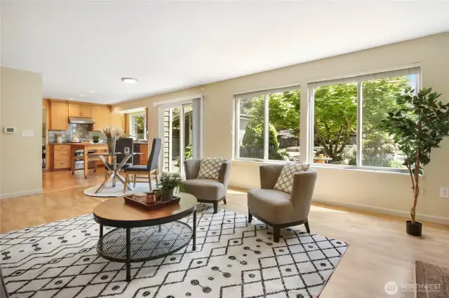 Lots of windows let in an abundance of natural light and views to the serene, private rear yard.