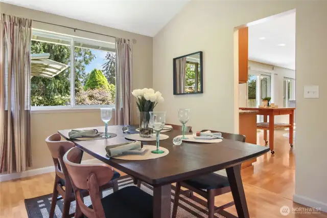 The dining room is easily accessed by the kitchen for easy entertaining.