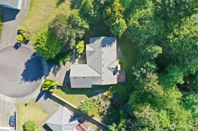 Aerial view of lot. Home is bordered to the North and West by timber in a gully offering plenty of privacy.