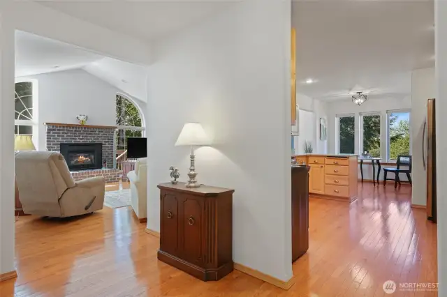 Main entrance opens up to living room, kitchen to the right and first bedroom to the left.