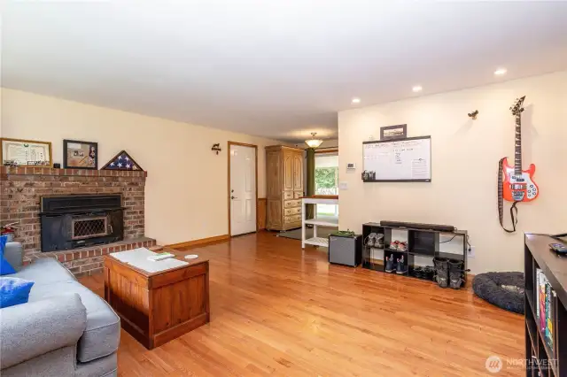 Wood burning stove in living room