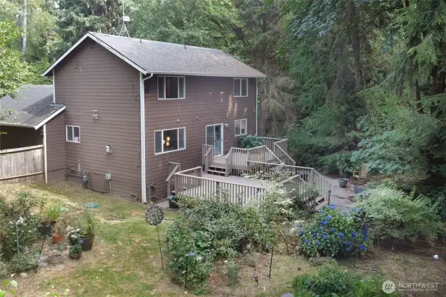 Overlooking the back of the house with the new deck