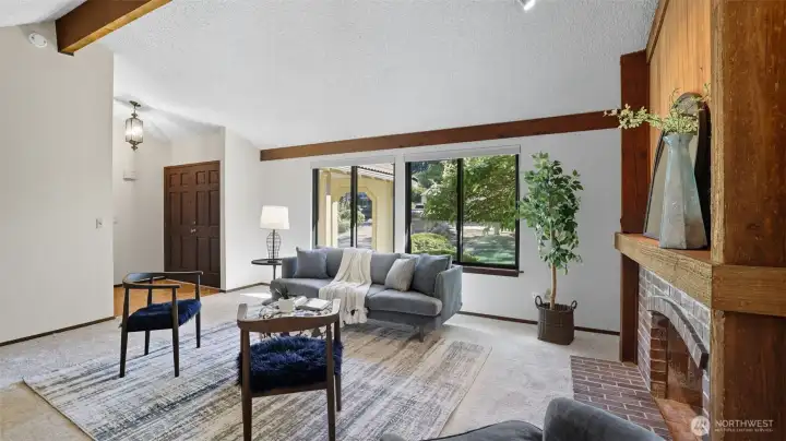 Vaulted ceilings and exposed beams create a warm and open feel.