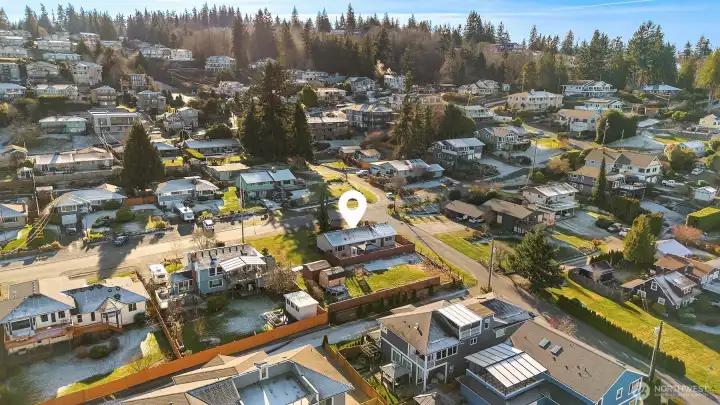 Aerial view facing South.