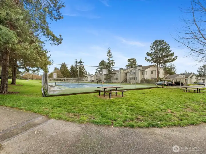 The sport court is nearby.