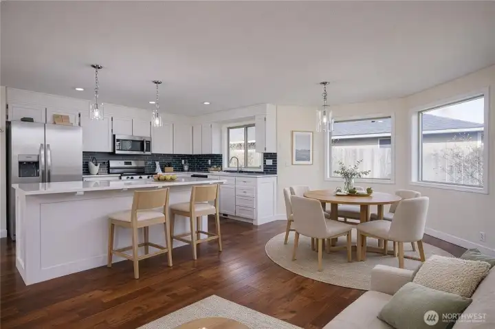 Virtually Staged Great Room w Kitchen View