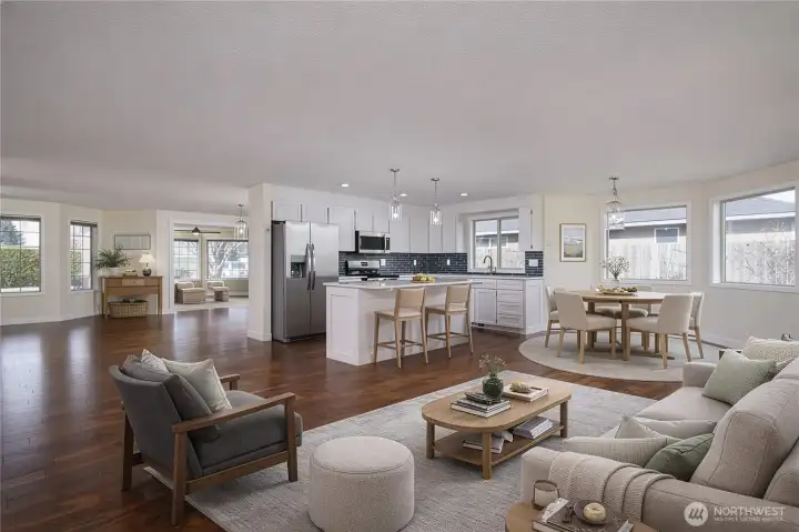 Virtually Staged Great Room w Kitchen View