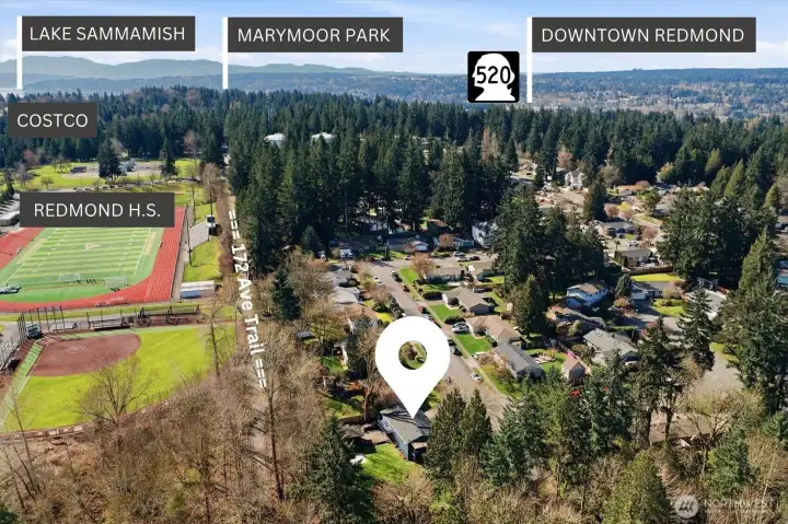 The top-rated Lake Washington School District, with Redmond High School and Mann Elementary just a short stroll away.