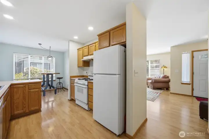Kitchen with living room and entrance
