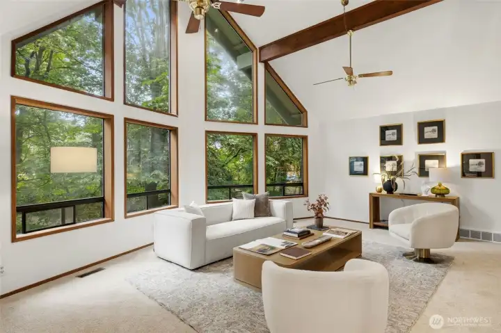 Living Room With High Vaulted Ceilings