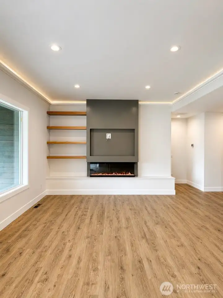 Media Center with 3 sided electric fireplace