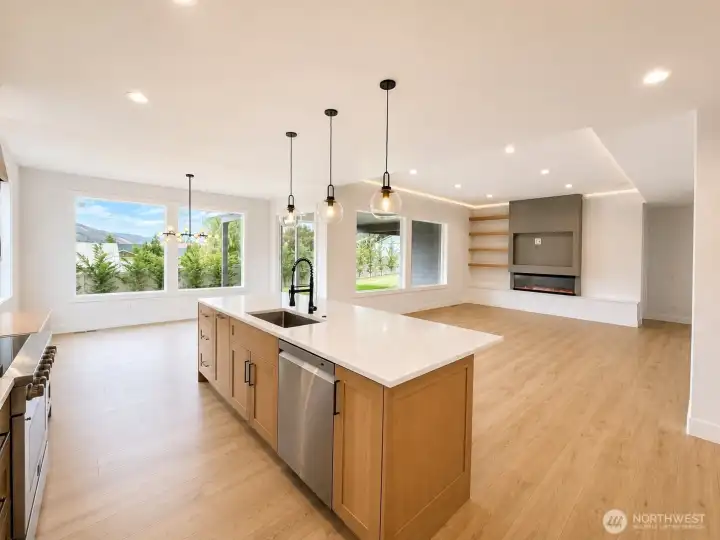 Kitchen into dining and living room