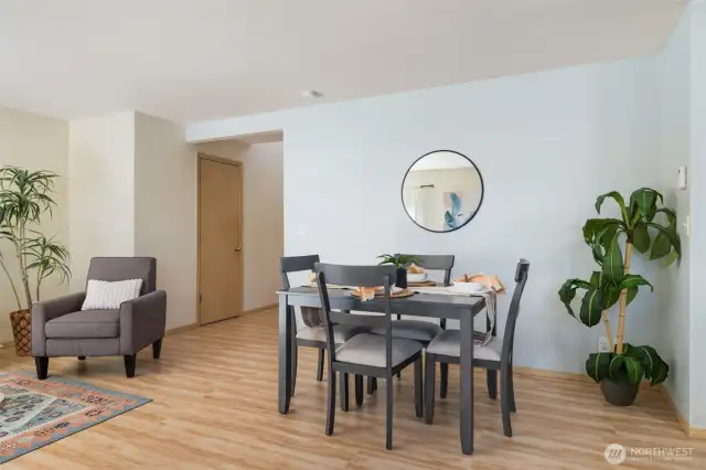 This room has a nice dining area located right in the living room.