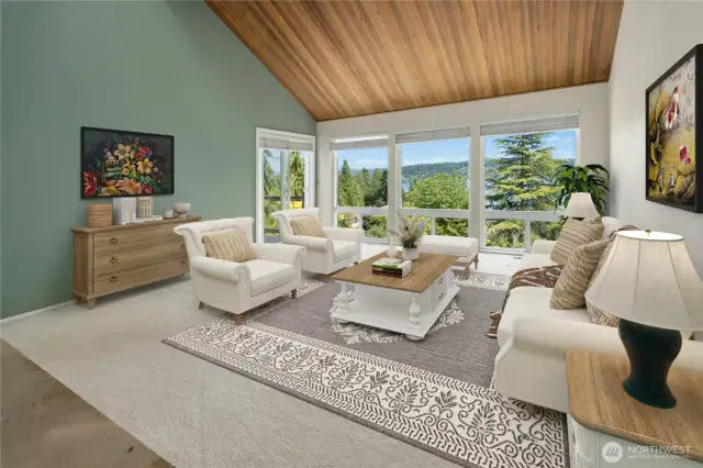 Living room with Lake Views & Deck access