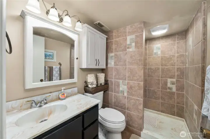 The lower level 3/4 bath.