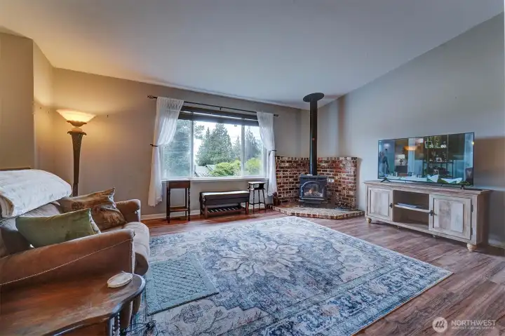 Upstairs living room with fireplace