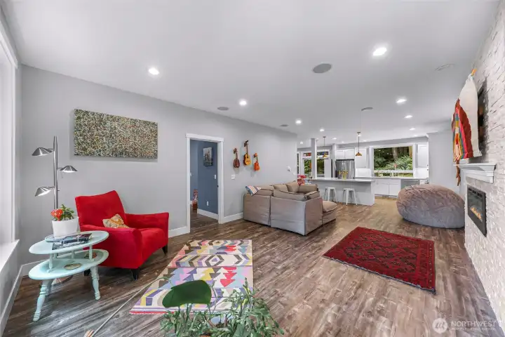 Living room has surround sound for maximum dance partying Living room has surround sound for maximum dance partying