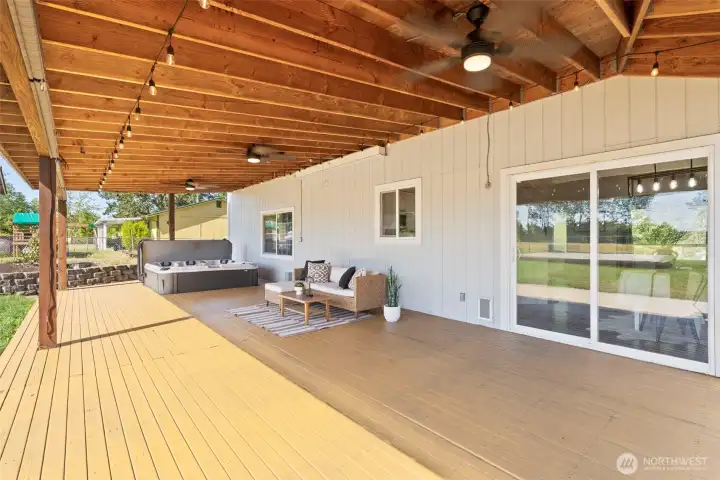 Large covered deck with lights and ceiling fans Large covered deck with lights and ceiling fans
