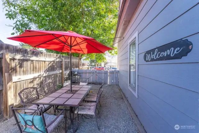 Side yard with outdoor living space.