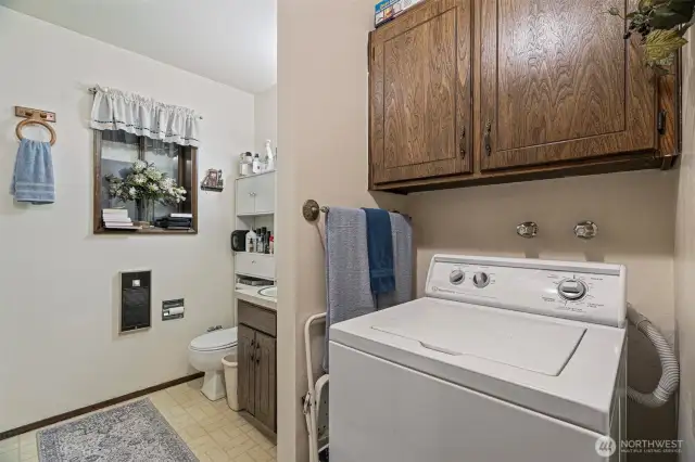 Downstairs bathroom and laundry room. Water heater in this room as well.