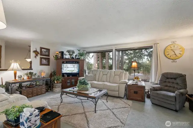 Large front windows capture all the light and allow for great viewing of the many woodland creatures such as birds, squirrels, and deer.