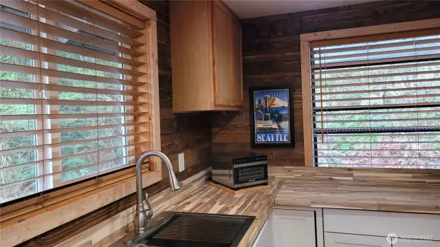 Filled with nature  Kitchen is filled with natural lighting.