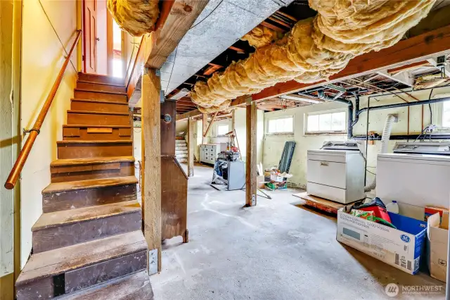 The basement has plenty of room for storage or hobbies.
