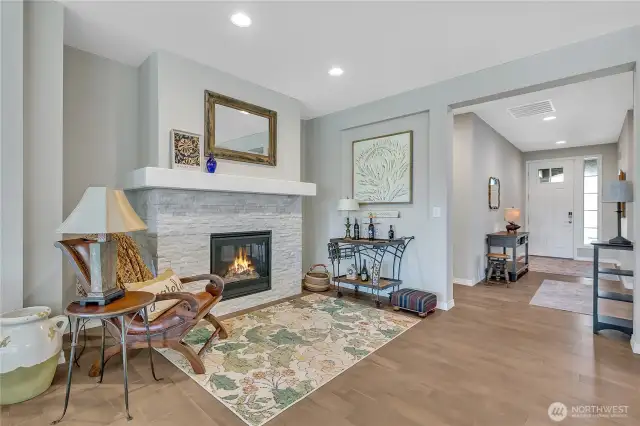 Lounge area for entertaining near the cozy gas fireplace.