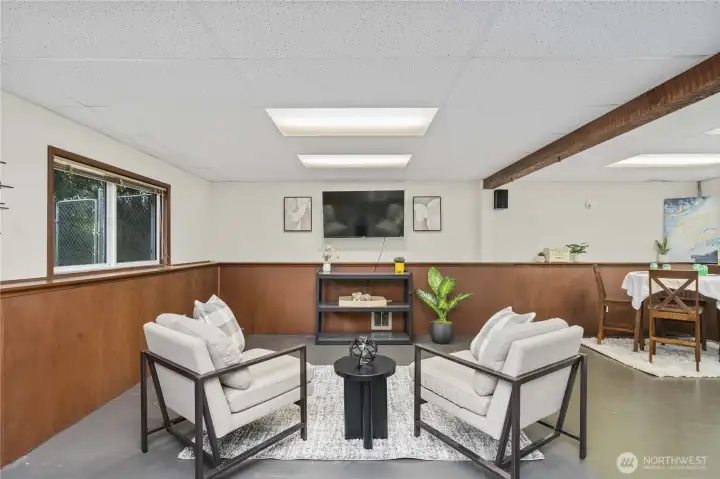 The laundry room is located to the right.