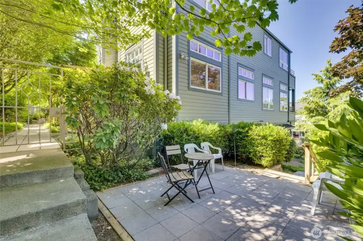 Patio for entertaining, steps from front door