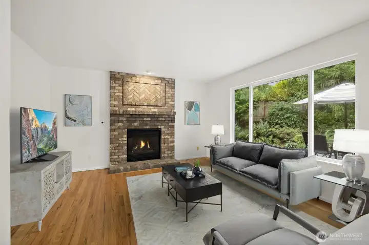 Virtually staged family room.