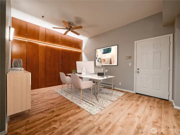 Den/Office with washer/dryer in left closet (virtually staged)
