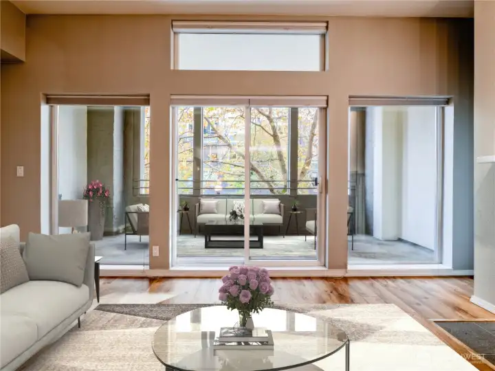 Large windows facing east (virtually staged)