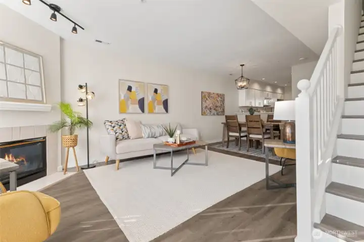 Staircase goes up to bedrooms.