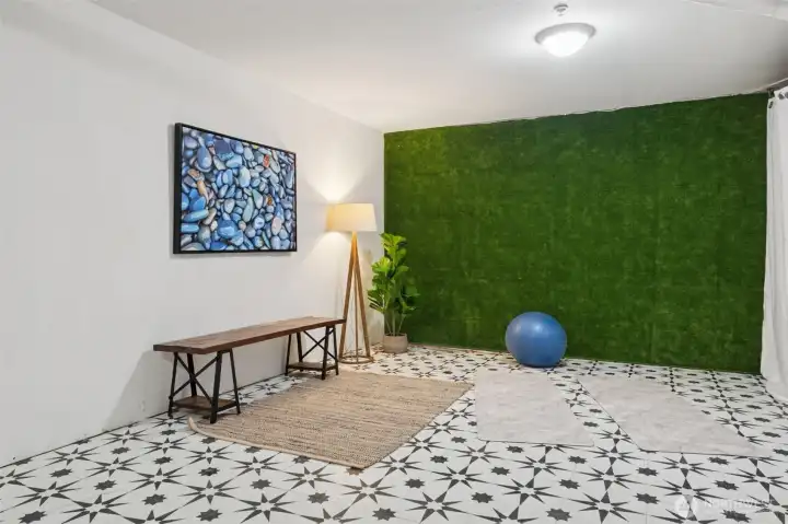 In the two-car tandem garage, the space at the end has been used for flex space. Easy to put up a wall and door if you want to have a formal interior finished space. You could also pull it out for more parking. Home office? Bonus room? Workout room? Lots of potential! In addition to the garage, there is one driveway parking space plus ample guest parking nearby.