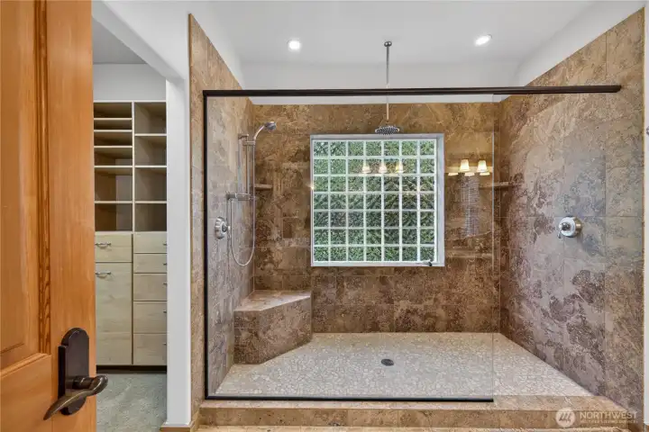 Generous primary walk-in shower