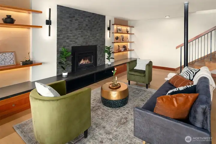 The family room is a timeless design with luxurious finishes.